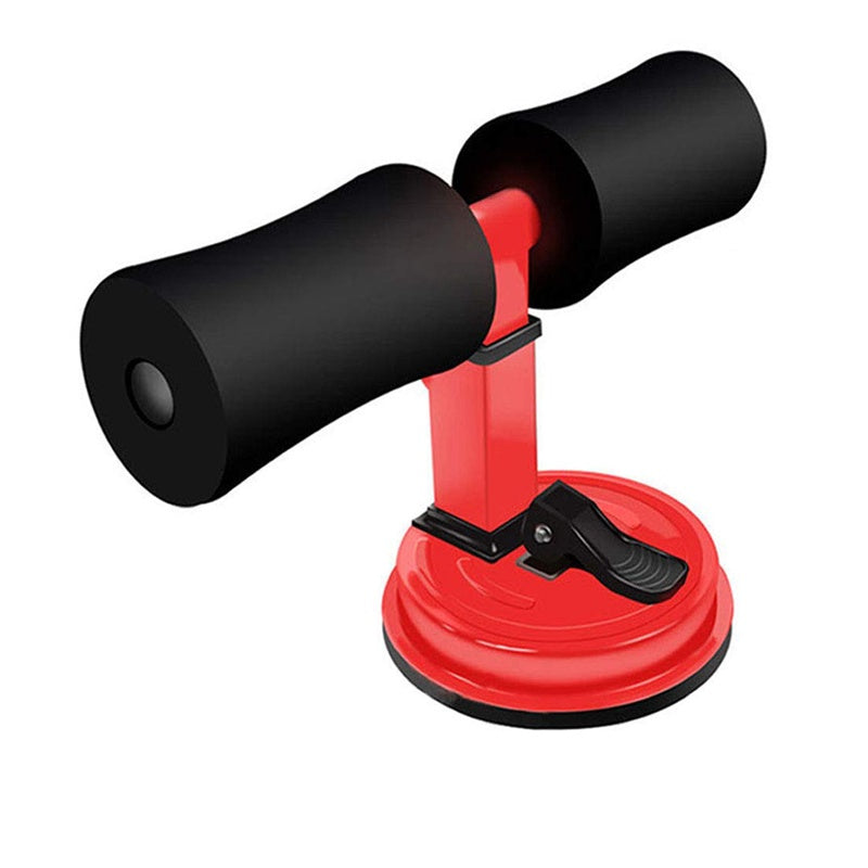 Red and black suction cup sit up exerciser on a white background