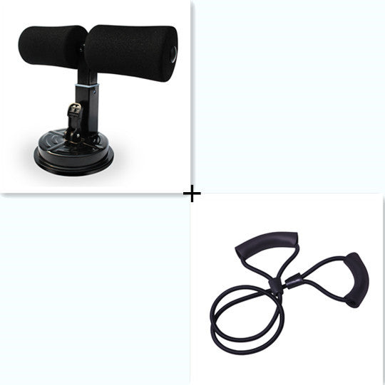 Black sit u exercise device with a suction cup and bow-shaped handle on a white background
