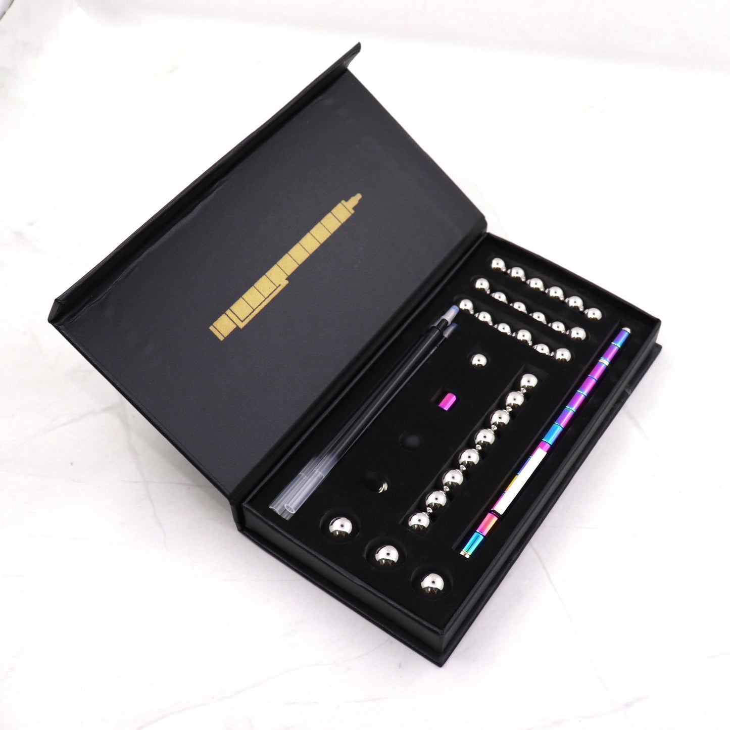 Magnetic Fidget Pen Gift Set – Refillable Ballpoint + Stylus, 13 Rings & 12 Steel Balls, Creative Desk Toy