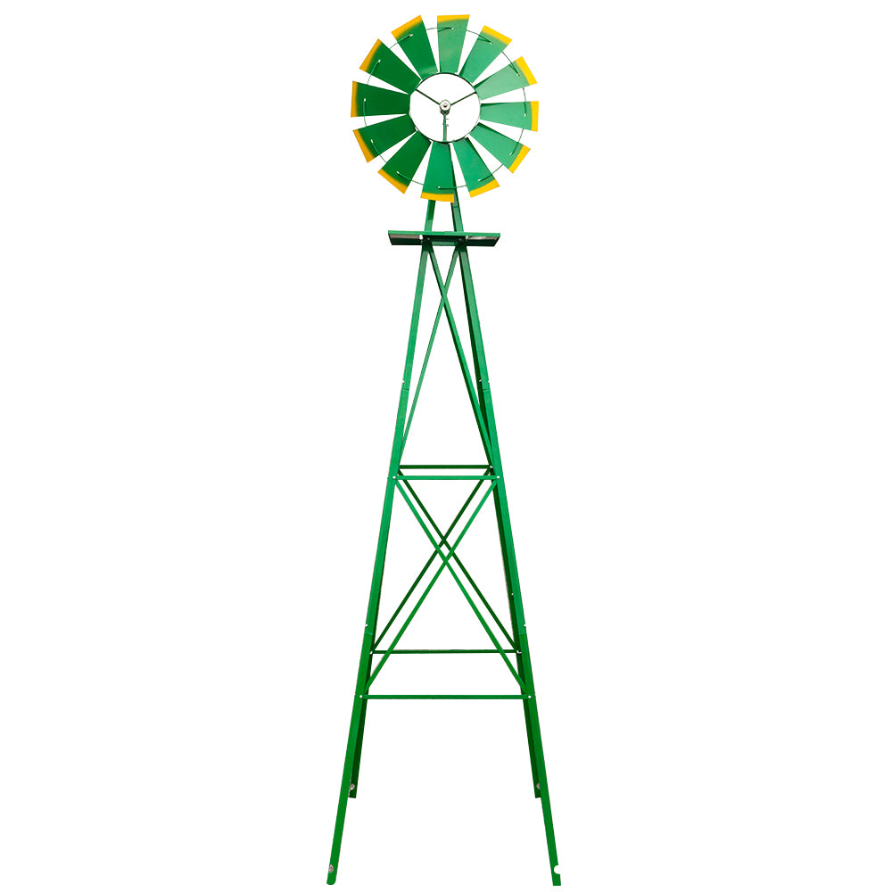 8 Ft Weather-Resistant Garden Windmill – Green Iron Yard Spinner with 22 In Wheel