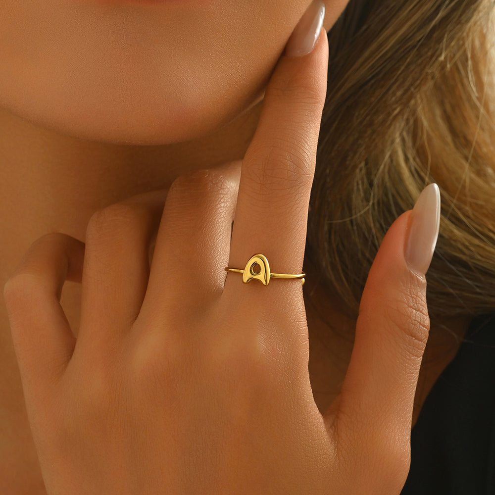 Lxalry 18K Gold Plated Stainless Steel Initial Ring