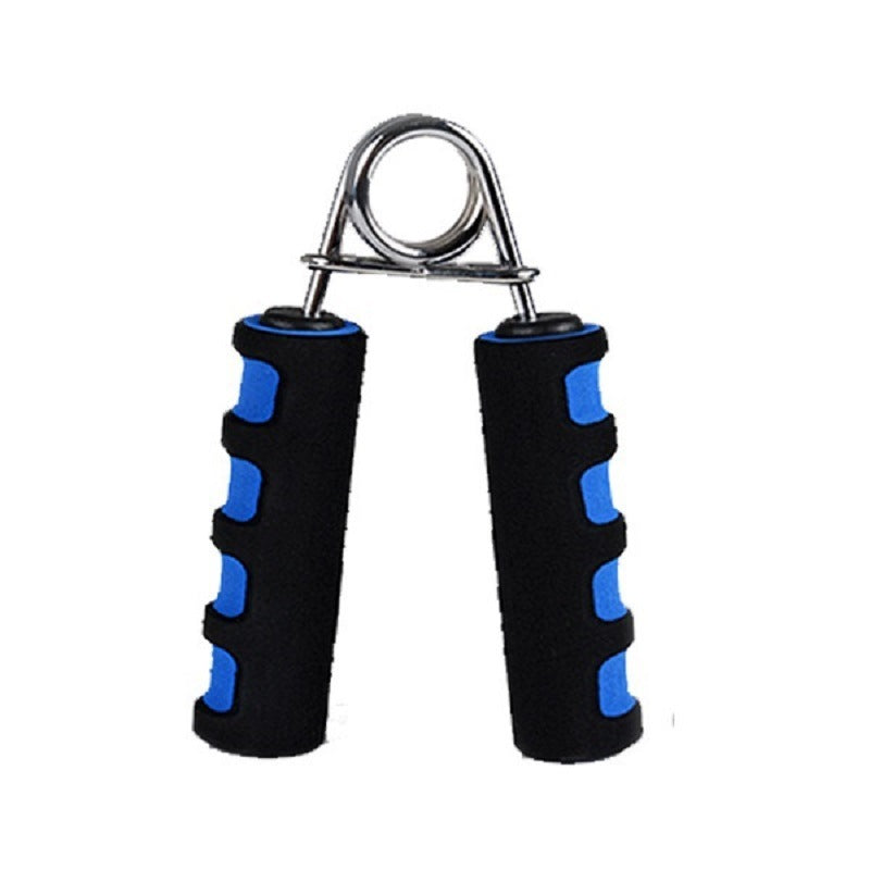 Hand grip trainer with black and blue handles on a white background