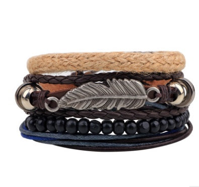 Multi-Layer Leather & Bead Charm Bracelet – Adjustable Unisex Boho Wristwear