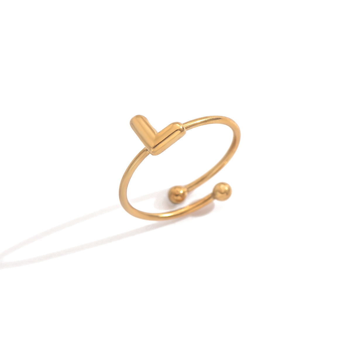 Lxalry 18K Gold Plated Stainless Steel Initial Ring