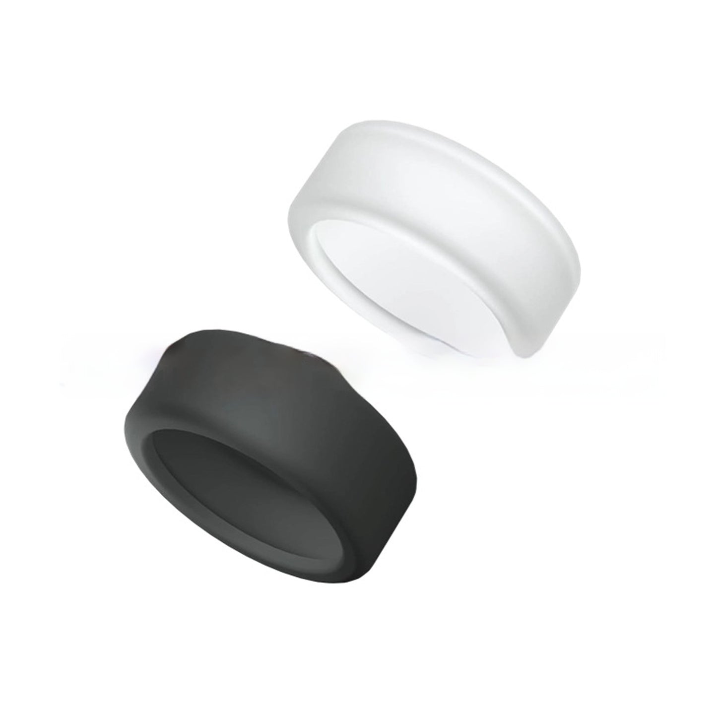 Black and white silicone rings on a white background