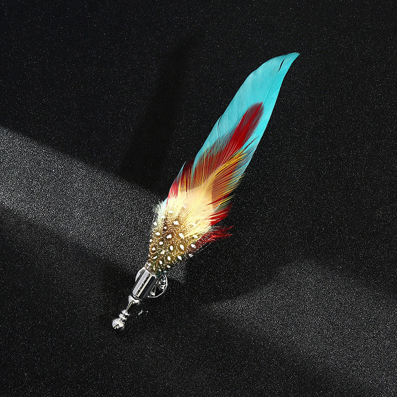 Peacock Feather Brooch – Colorful Unisex Lapel Pin