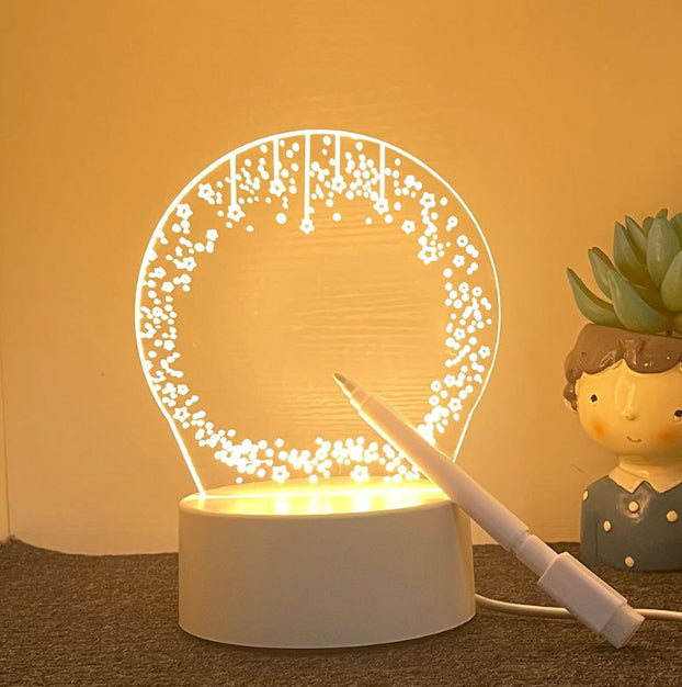 Luminous Acrylic Message Board Night Light – USB 3D Memo Lamp with Handwriting Pen