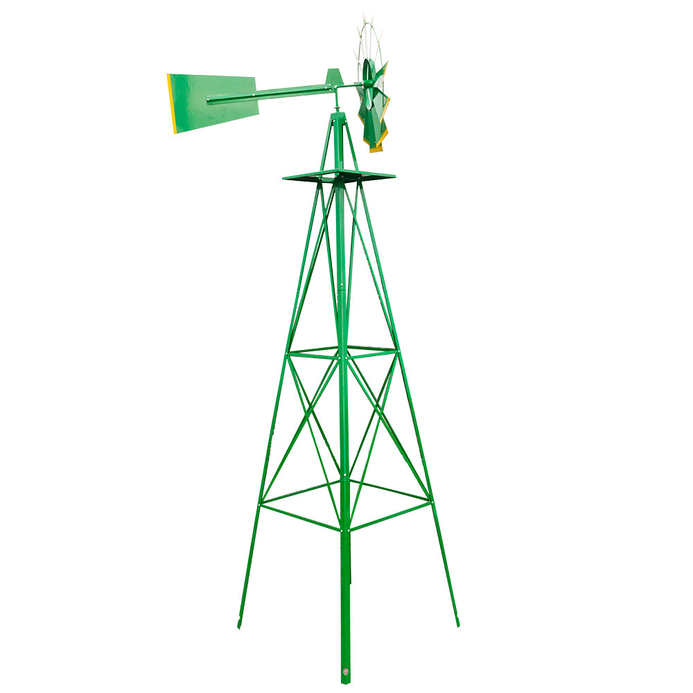 8 Ft Weather-Resistant Garden Windmill – Green Iron Yard Spinner with 22 In Wheel