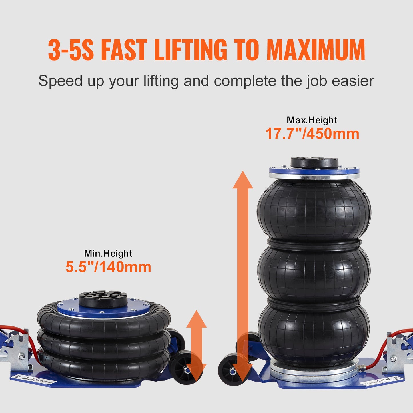 Air lift system with labeled height range and fast lifting feature on a white background