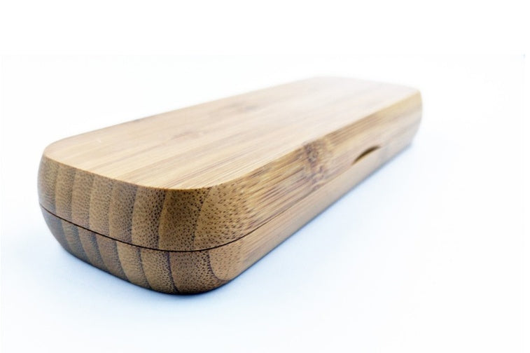 “Closed solid bamboo pen case with rounded edges”