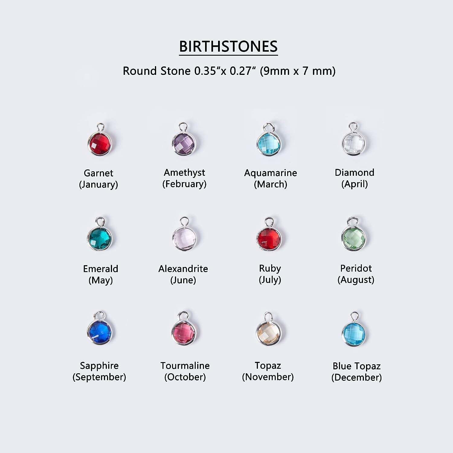 Chart of birthstones with corresponding months on a white background