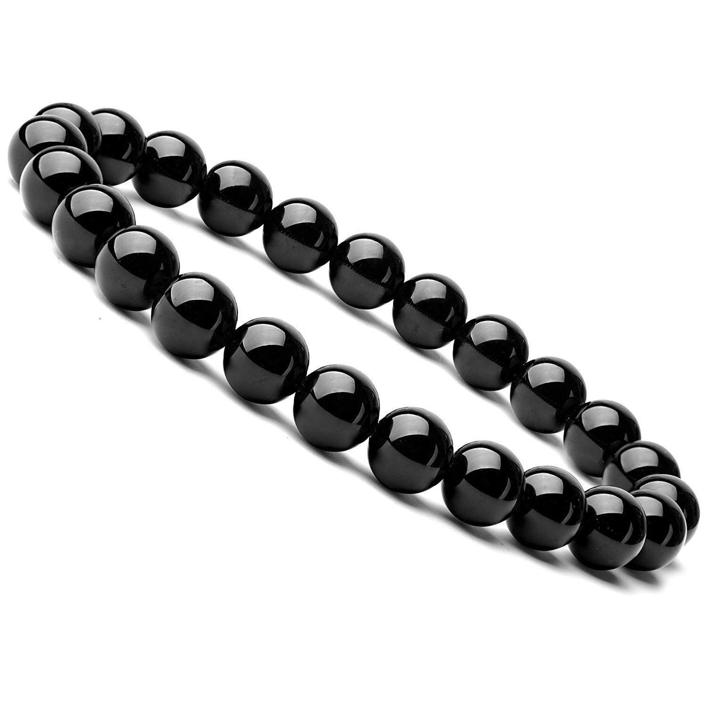 Black onyx beaded bracelet on a white background