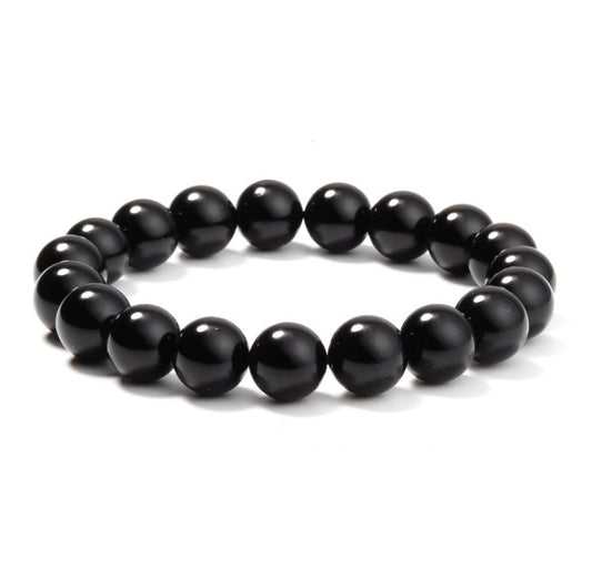 Black Onyx beaded bracelet on a white background