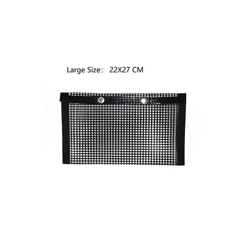 Black mesh pouch with size 22x27 cm on a white background