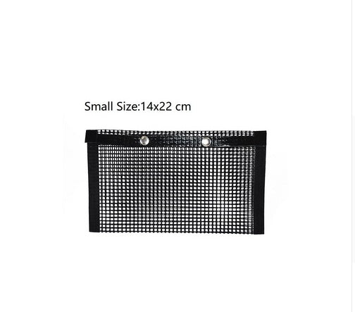 Black mesh pouch with size label 'Small Size: 14x22 cm' on a white background