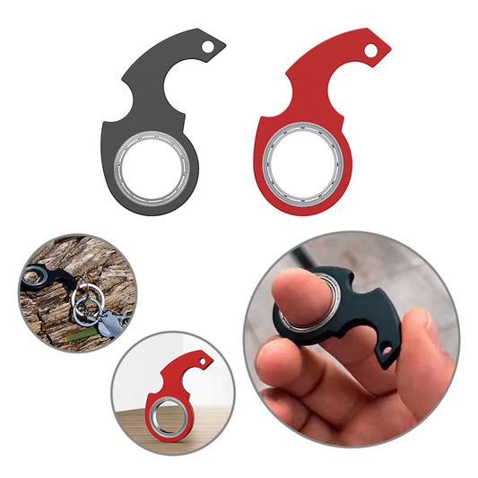 Fidget spinner in black and red with close-up images on a white background