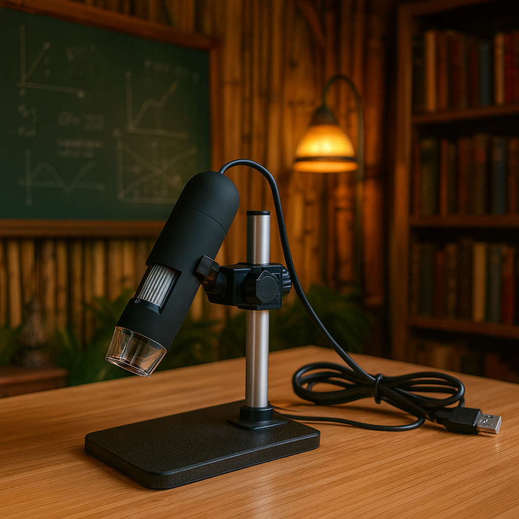 USB Digital Microscope Camera with Stand – 1000× Manual Zoom, 8 LED Lights, 640×480 Capture