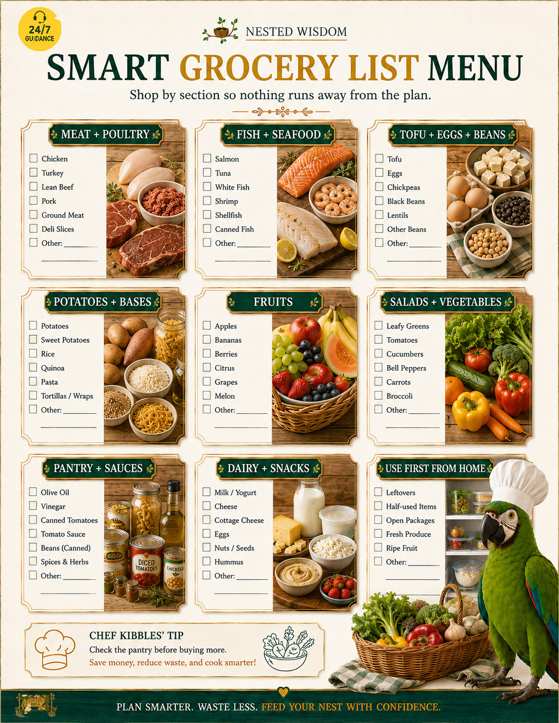 Chef Kibbles' 7-Day Grocery Saver Meal Plan | Nested Wisdom