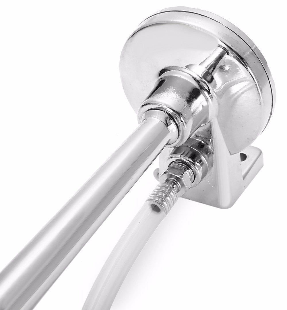 Chrome towel bar with bracket on a white background