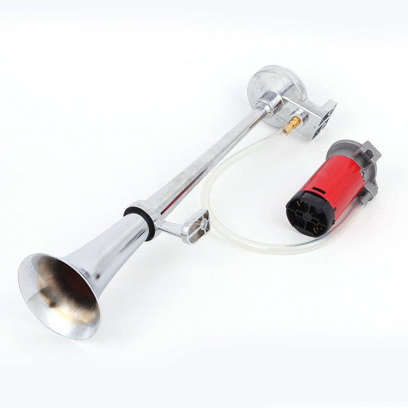 Chrome air horn with red valve on a white background