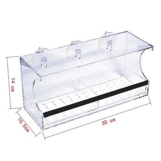 Clear acrylic jewelry display box with dimensions on a white background