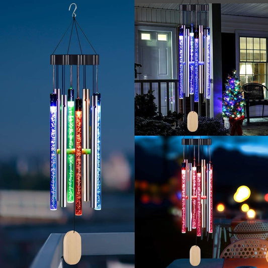 Color-changing wind chime with outdoor setting