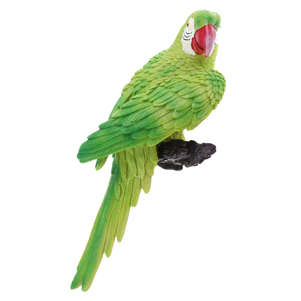 Green parrot figurine on a white background