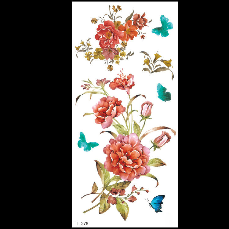 Floral and butterfly temporary tattoo sheet on a white background