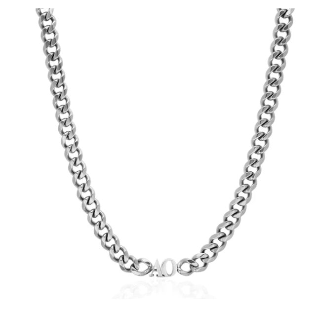 Silver chain necklace on a white background