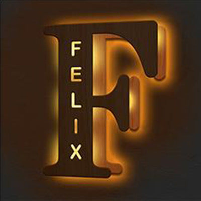 Neon sign with the word 'FELIX' in glowing letters on a dark background