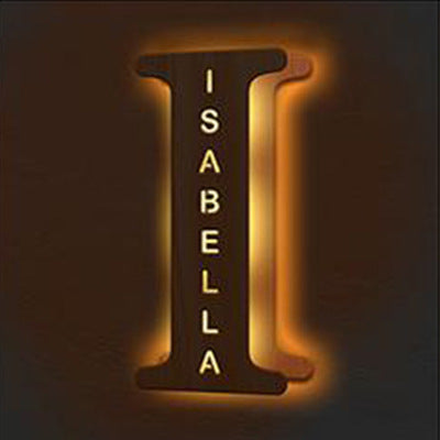 Decorative letter 'I' with 'ISABELLA' inside on a dark background