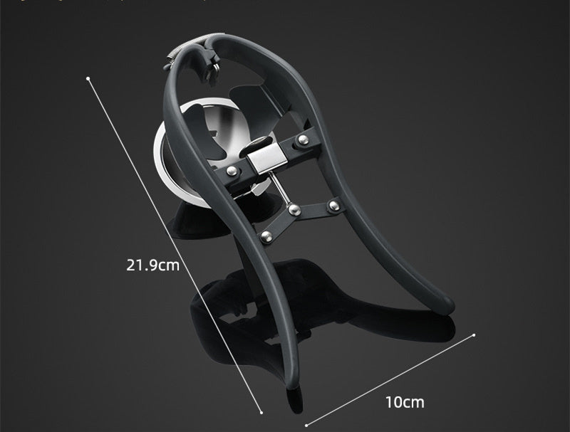 Black bicycle bottle holder with measurements on a dark background