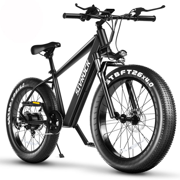 Black electric bike with 'Strick' branding on a white background