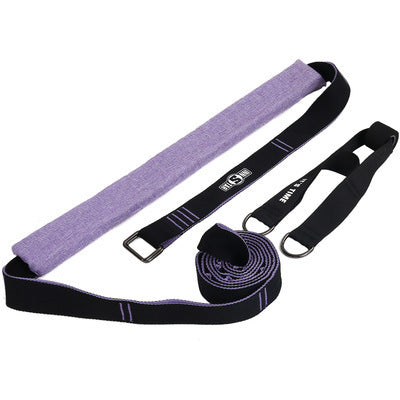 Purple and black exercise straps on a white background