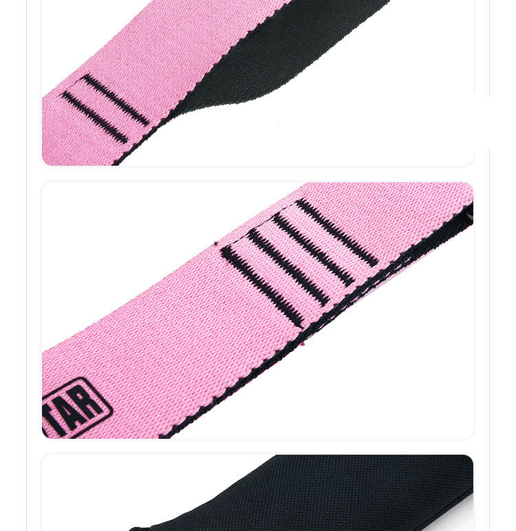 Pink and black striped product with a visible brand logo on a white background
