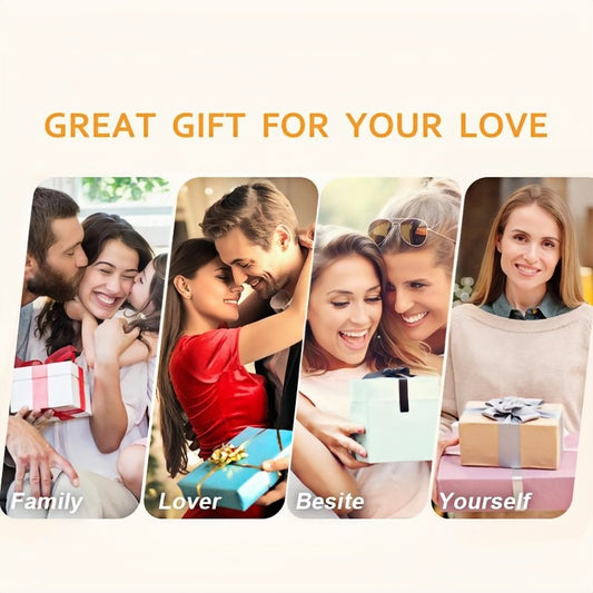 Collage of people with gifts and text 'Great Gift for Your Love' on a white background
