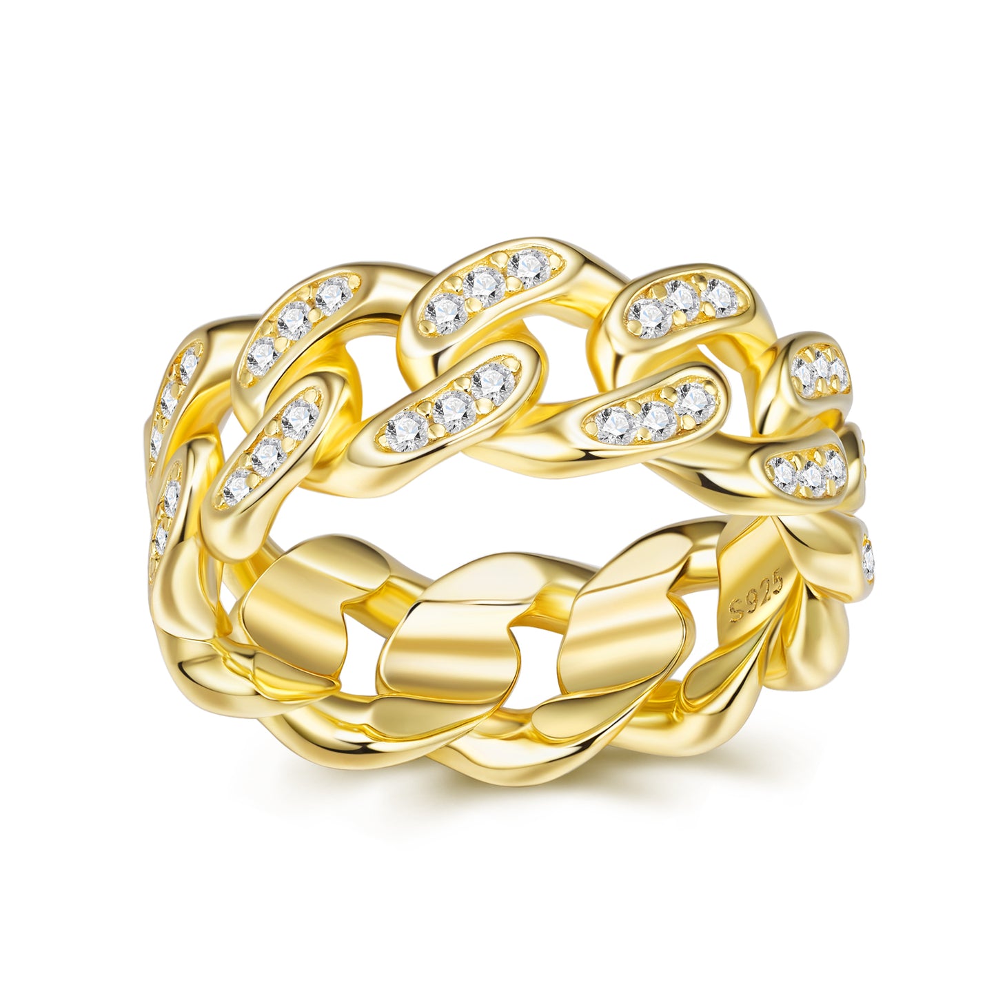Side view of Gold-Plated S925 Silver Moissanite Chain Ring