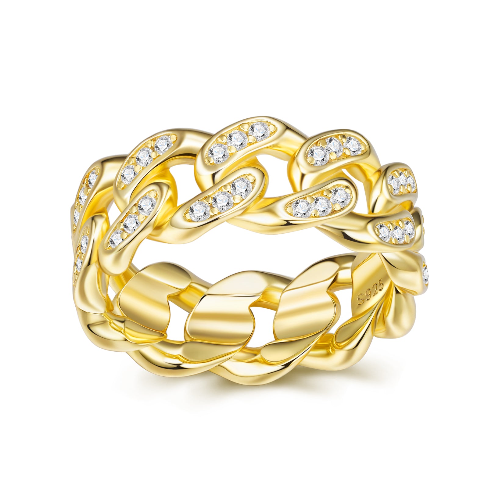 Side view of Gold-Plated S925 Silver Moissanite Chain Ring