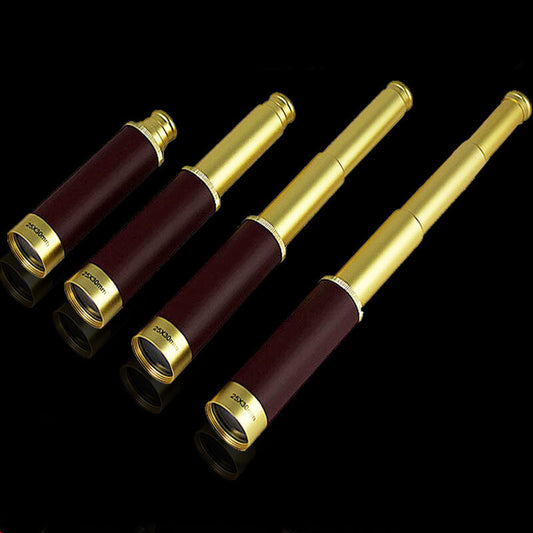 Gold and leather telescopes on a black background