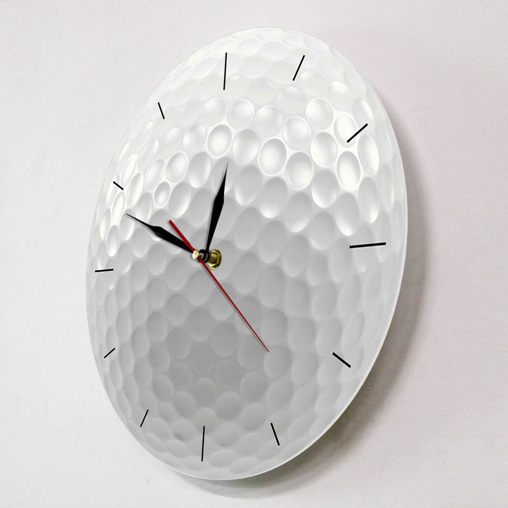 Wall clock with a golf ball design on a light gray background