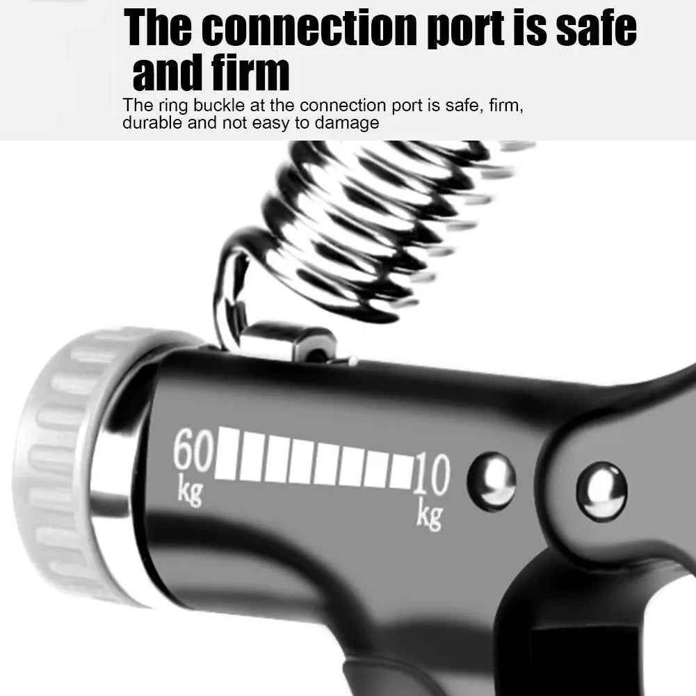 Hand grip with measurement scale and text about connection port safety