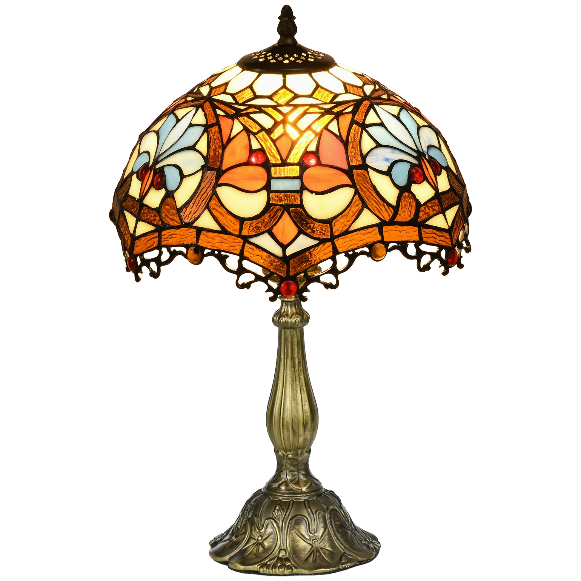 Handcrafted Stained Glass Table Lamp with Floral Shade on white background