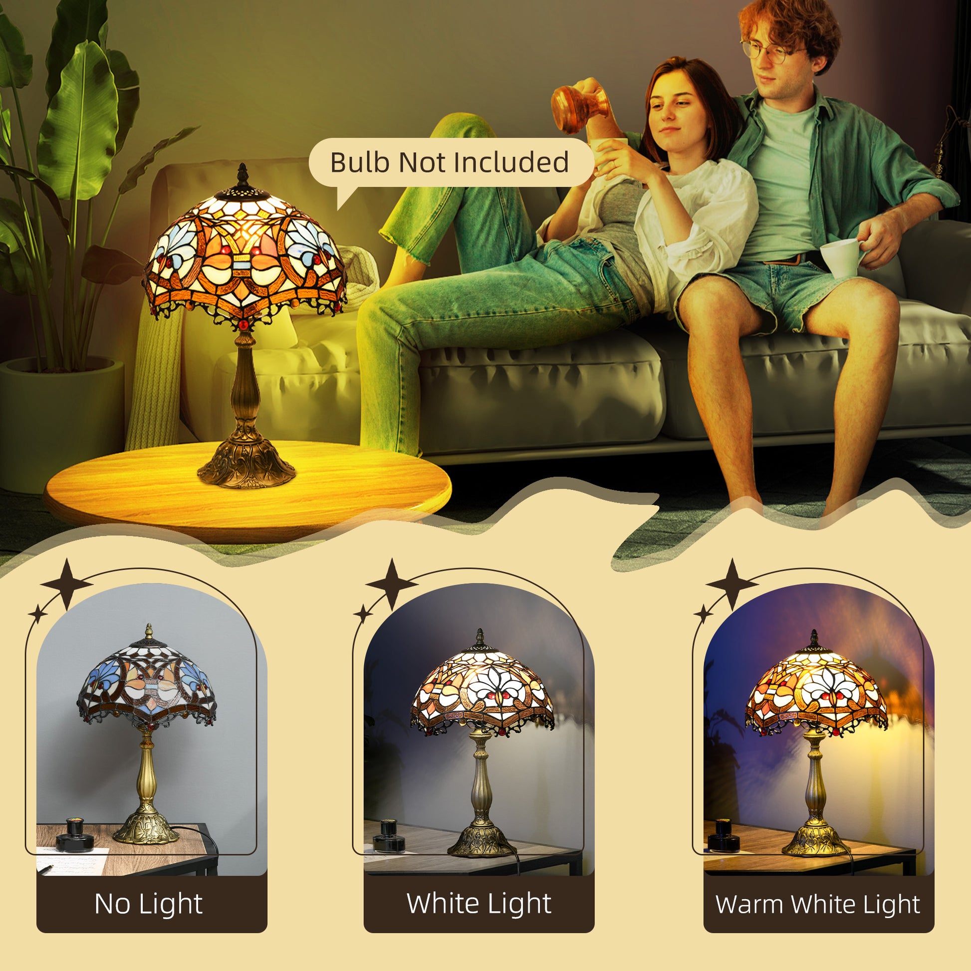 Handcrafted Stained Glass Table Lamps with Floral Shades 