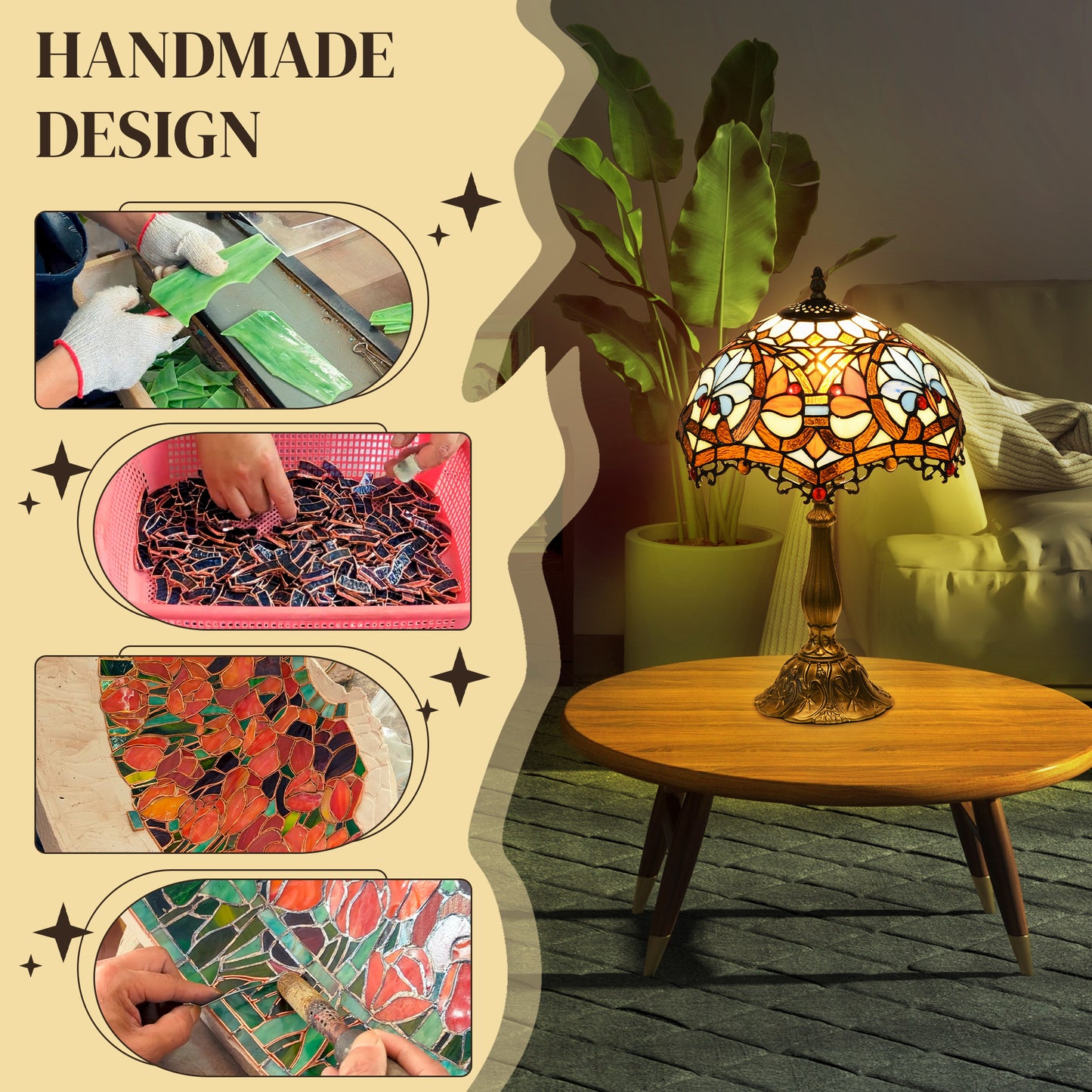 Handcrafted Stained Glass Table Lamp with Floral Shade showing making of product