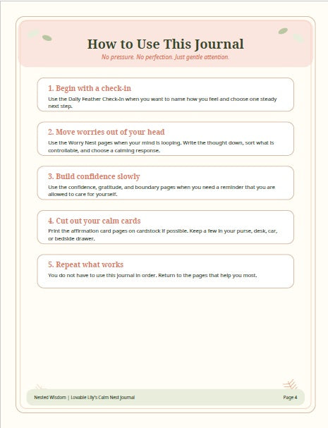 Instructions on how to use a journal with a pink and white background