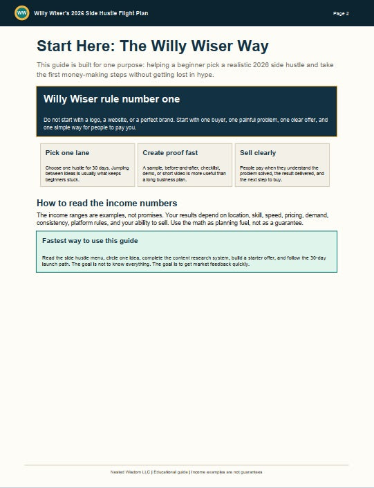 Willy Wiser's 2023 Side Hustle Flight Plan guide on a white background