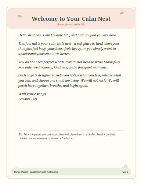 Welcome message from Lovable Lily on a soft pink background