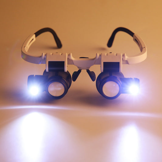 Magnifying jewelers glasses with LED lights 