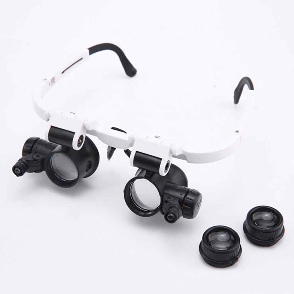White magnifying glasses with black lenses on a white background