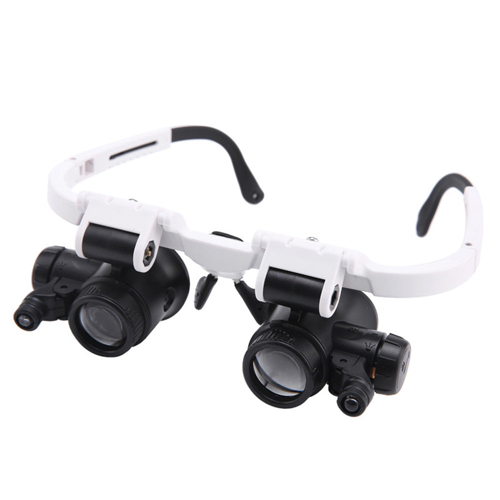 White dental magnifying glass with black lenses on a white background
